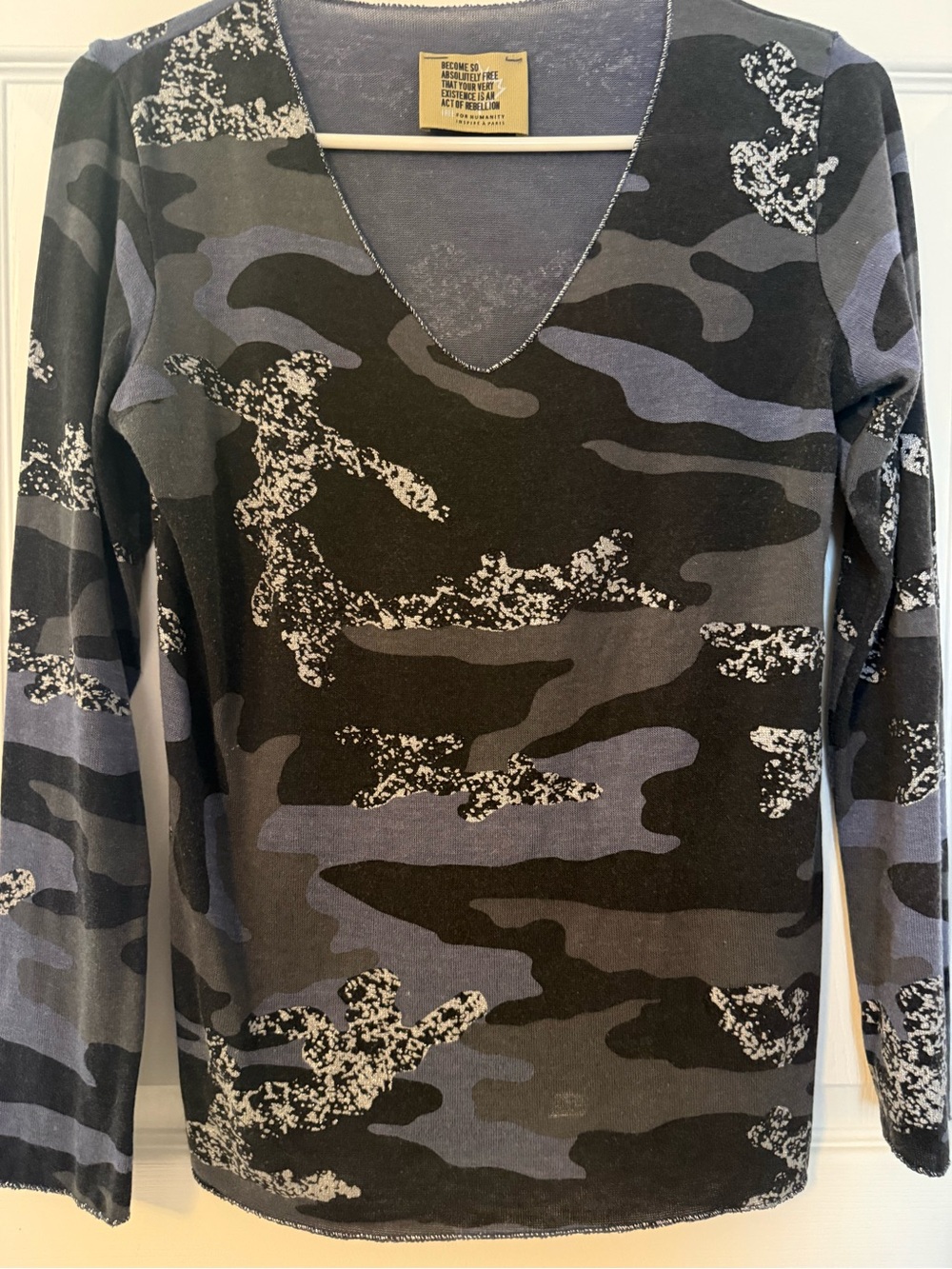 Free for Humanity Lightweight Camo V-Neck Long Sleeve Top.